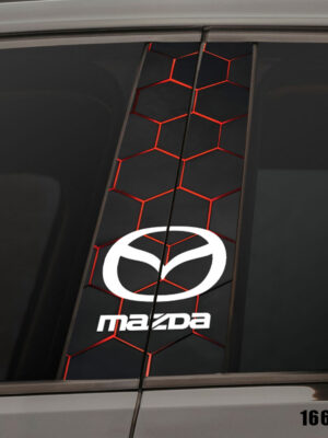 Вінілова наліпка на стійки авто Червоні соти Mazda, комплект 2 шт 22×50 см