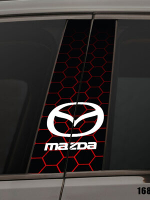 Вінілова наліпка на стійки авто Червоні соти з градієнтом Mazda, комплект 2 шт 22×50 см