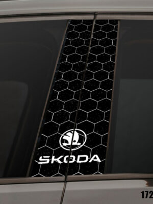 Вінілова наліпка на стійки авто Білі соти Skoda, комплект 2 шт 22×50 см