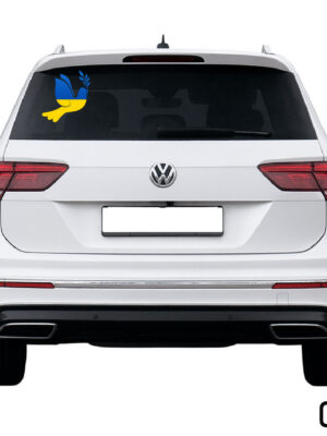 Вінілова наліпка на заднє скло авто Співочий птах синьо-жовтий 003 400х373мм