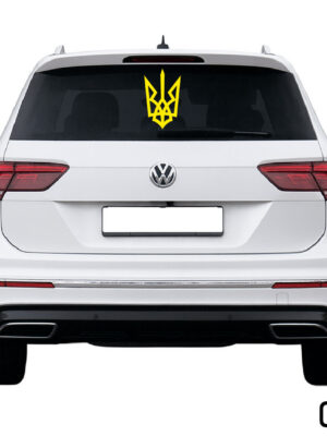 Вінілова наліпка на заднє скло авто Герб непохитний жовтий 009 400х241мм