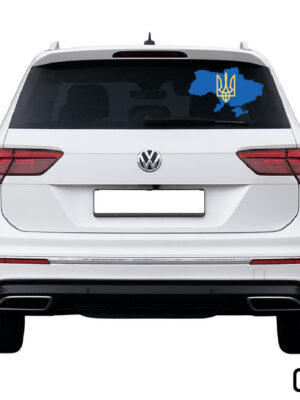 Вінілова наліпка на заднє скло авто Мапа України синьо-жовта 010 400х603мм