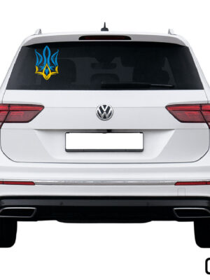 Вінілова наліпка на заднє скло авто Герб гармонійний синьо-жовтий 011 400х274мм