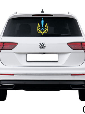 Вінілова наліпка на заднє скло авто Герб бойовий синьо-жовтий 012 400х268мм