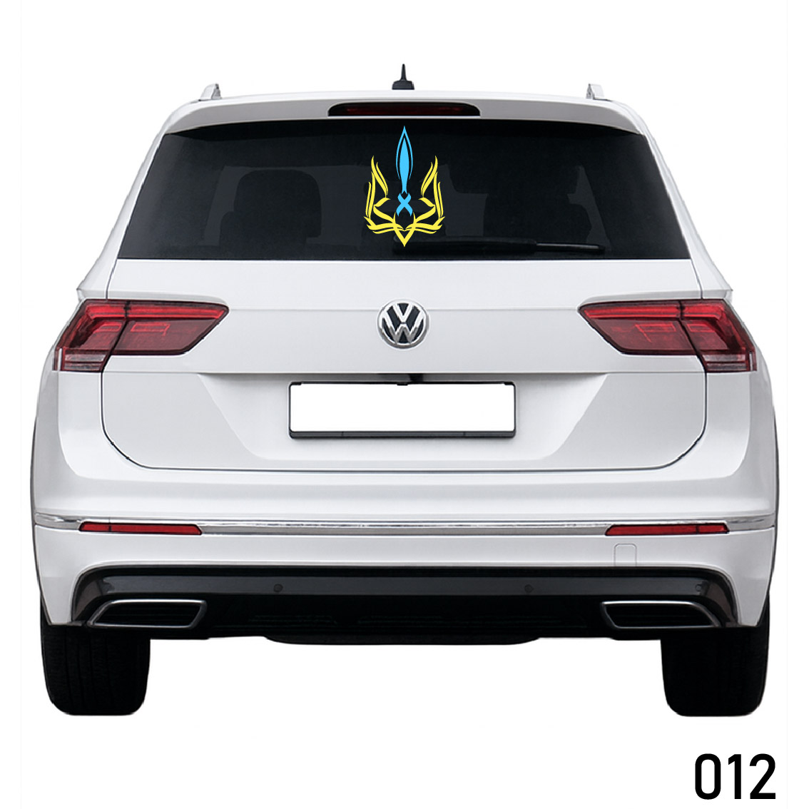 Вінілова наліпка на заднє скло авто Герб бойовий синьо-жовтий 012 400х268мм