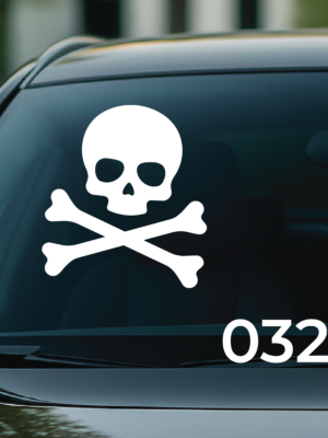 Вінілова наліпка на заднє скло авто Череп і кістки білий 032 30х27,5см