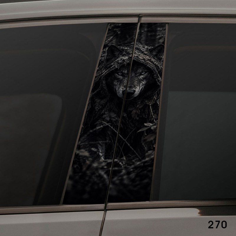Вінілова наліпка на стійки авто Вовк у камуфляжі 270 на авто